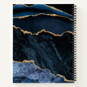 ネイビーブルー金ゴールド大理石ノートブック名前をカスタムするレター ノートブック (裏面)