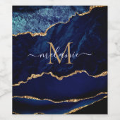 ネイビーブルー金ゴールド大理石モノグラム名ボトルラベル ワインラベル (シングルラベル)