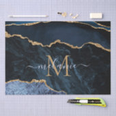 ネイビーブルー金ゴールド大理石レターネームティッシュペーパー 薄葉紙 (クラフト)