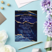 ネイビーブルー金ゴールド大理石卒業招待状 アクリル招待状 (インサイチュ (ウェディング))