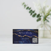 ネイビーブルー金ゴールド大理石名刺（QRコード付） 名刺 (スタンド正面)