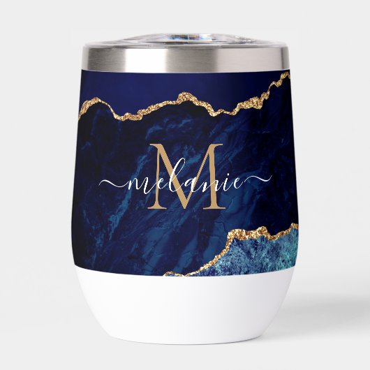ネイビーブルー金ゴールド大理石名前をカスタムすると文字 (正面)