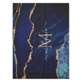 ネイビーブルー金ゴールド大理石名前をカスタムするテーブルクロス テーブルクロス (正面)