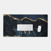 ネイビーブルー金ゴールド大理石名前をカスタムするレターデスクマット デスクマット (キーボード&マウス)