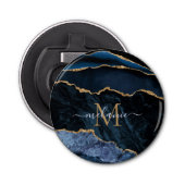 ネイビーブルー金ゴールド大理石名文字ボトルオープナー 栓抜き (正面)