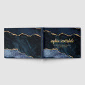 ネイビーブルー金ゴールド大理石瑪瑙の卒業パーティー ゲストブック (全面)