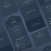 ネイビーブルー金ゴールド天月サイクル神秘結婚の オールインワン招待状