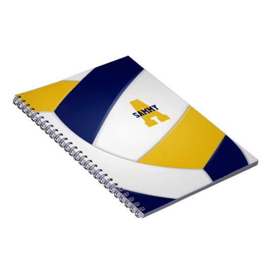 ネイビーブルー金ゴールド女子パーソナライズされた男子バレーボール ノートブック (右側)
