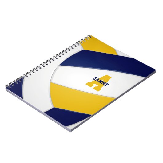 ネイビーブルー金ゴールド女子パーソナライズされた男子バレーボール ノートブック (左側)