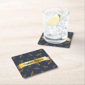 ネイビーブルー金ゴールド巻きスピットファイア飛行機 スクエアペーパーコースター (インサイチュ)