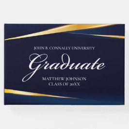 ネイビーブルー金ゴールド幾何カスタム式フォーマル卒業 ゲストブック