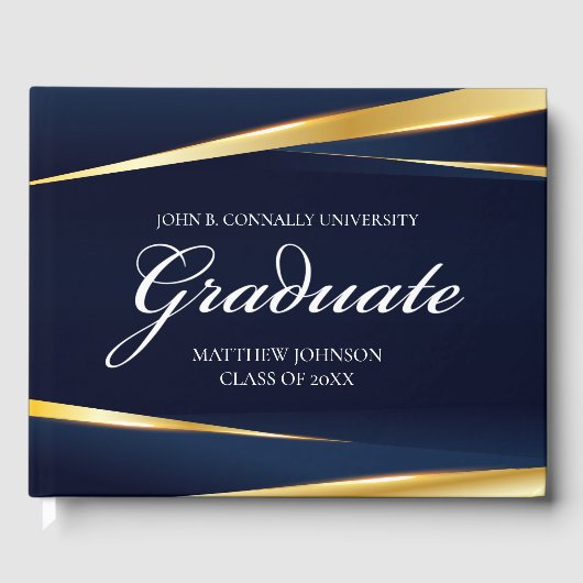 ネイビーブルー金ゴールド幾何カスタム式フォーマル卒業 ゲストブック (正面)
