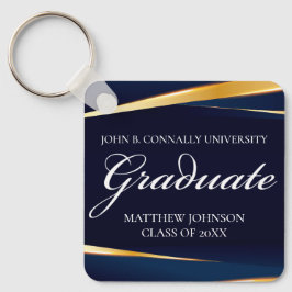 ネイビーブルー金ゴールド幾何フォーマル卒業カスタム キーホルダー
