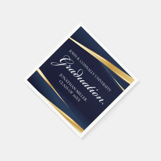 ネイビーブルー金ゴールド幾何フォーマル卒業パーティー スタンダードカクテルナプキン (角)