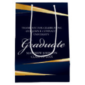 ネイビーブルー金ゴールド幾何フォーマル卒業パーティー ミディアムペーパーバッグ (裏面)