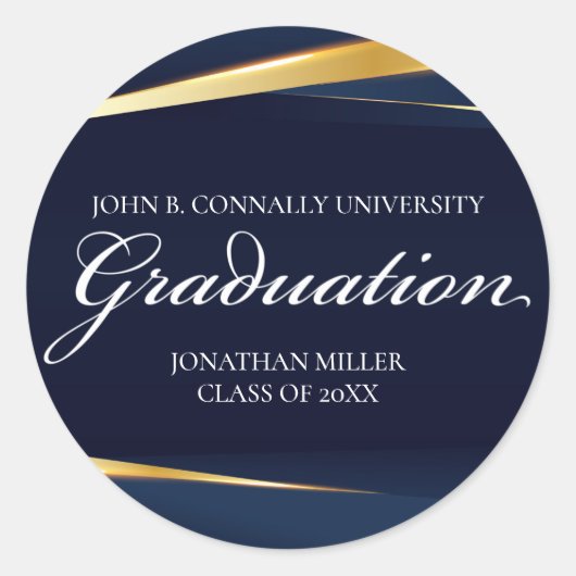 ネイビーブルー金ゴールド幾何フォーマル卒業パーティー ラウンドシール (正面)