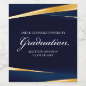 ネイビーブルー金ゴールド幾何フォーマル卒業パーティー ワインラベル (シングルラベル)