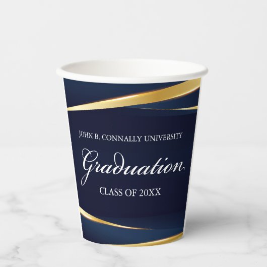 ネイビーブルー金ゴールド幾何フォーマル卒業パーティー 紙コップ (正面)