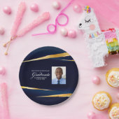 ネイビーブルー金ゴールド幾何写真卒業パーティー ペーパープレート (パーティー)