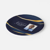 ネイビーブルー金ゴールド幾何写真卒業パーティー ペーパープレート (アングル)