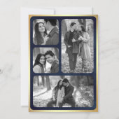 ネイビーブルー金ゴールド抽象芸術流体インクフォト結婚ズ 招待状 (裏面)