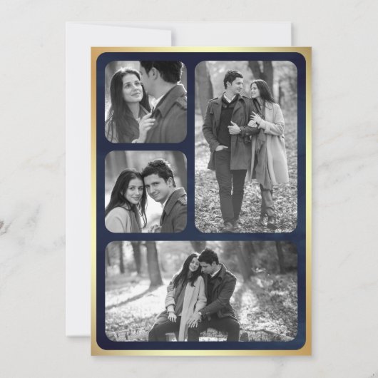 ネイビーブルー金ゴールド抽象芸術流体インクフォト結婚ズ 招待状 (裏面)