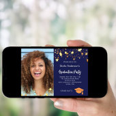 ネイビーブルー金ゴールド星写真卒業パーティー 招待状