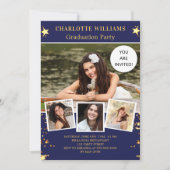 ネイビーブルー金ゴールド星写真卒業パーティー 招待状 (正面)