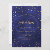 ネイビーブルー金ゴールド星誕生会 招待状 (正面)