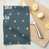 ネイビーブルー金ゴールド星 キッチンタオル (四つ折り)