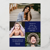 ネイビーブルー金ゴールド書道写真卒業 箔招待状 (裏面)