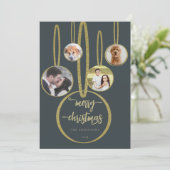 ネイビーブルー金ゴールド書道家族フォトクリスマス シーズンカード (スタンド正面)