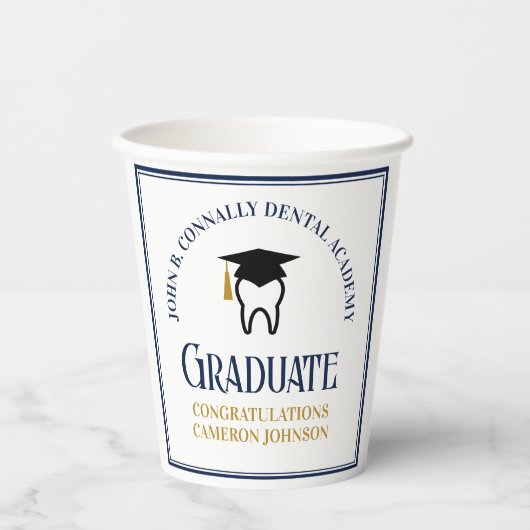 ネイビーブルー金ゴールド歯科学校卒業会 紙コップ (正面)