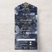 ネイビーブルー金ゴールド水彩フローラ結婚の写真 オールインワン招待状 (内側)