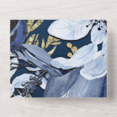 ネイビーブルー金ゴールド水彩フローラ結婚の写真 オールインワン招待状 (裏面)