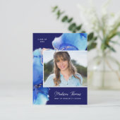 ネイビーブルー金ゴールド水彩写真卒業 ポストカード (スタンド正面)