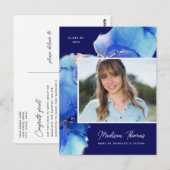 ネイビーブルー金ゴールド水彩写真卒業 ポストカード (正面/裏面)