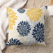 ネイビーブルー金ゴールド特大フラワーパターン クッション (ブランケット)