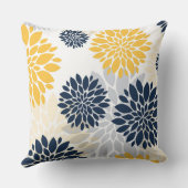 ネイビーブルー金ゴールド特大フラワーパターン クッション (裏面)