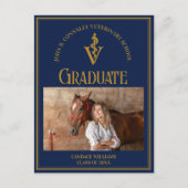 ネイビーブルー金ゴールド獣医学校写真卒業 案内ポストカード (正面)