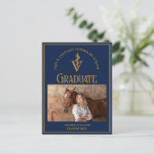 ネイビーブルー金ゴールド獣医学校写真卒業 案内ポストカード (スタンド正面)