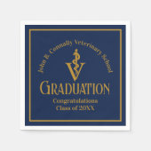 ネイビーブルー金ゴールド獣医学校卒業党 スタンダードカクテルナプキン (正面)
