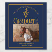 ネイビーブルー金ゴールド獣医学校卒業党 ワインラベル (シングルラベル)