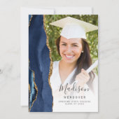 ネイビーブルー金ゴールド瑪瑙の写真卒業発表 招待状 (正面)