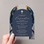 ネイビーブルー金ゴールド瑪瑙の確認モダン アクリル招待状 (インサイチュ (ポータブル))