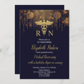 ネイビーブルー金ゴールド看護卒業会 招待状 (正面/裏面)