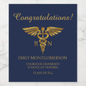 ネイビーブルー金ゴールド看護学校RN卒業 ワインラベル (シングルラベル)