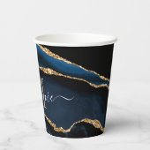 ネイビーブルー金ゴールド紙カップカスタムの文字と名前 紙コップ (裏面)