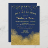 ネイビーブルー金ゴールド紙吹雪ベビーシャワー招待状ボーイ 招待状 (正面/裏面)