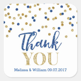 ネイビーブルー金ゴールド紙吹雪結婚式の引き出物ラベル スクエアシール